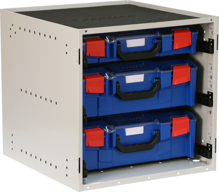 SCS2L1A-BL - StorageTek Cabinet complete with  2 large and 1 small ABS case with PC Lid. Assembled- Blue Case